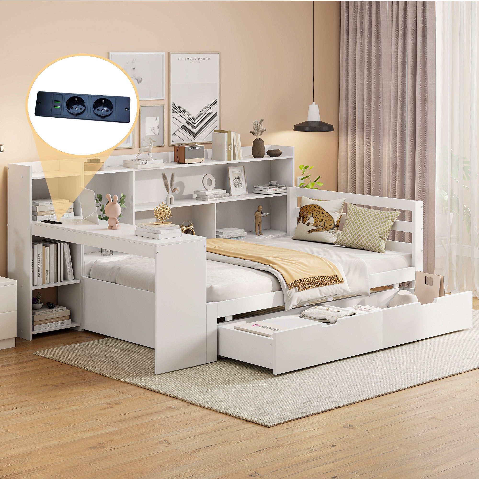 Promo Lit Mezzanine 90 X 200 Cm + Bureau + Rangements chez Conforama