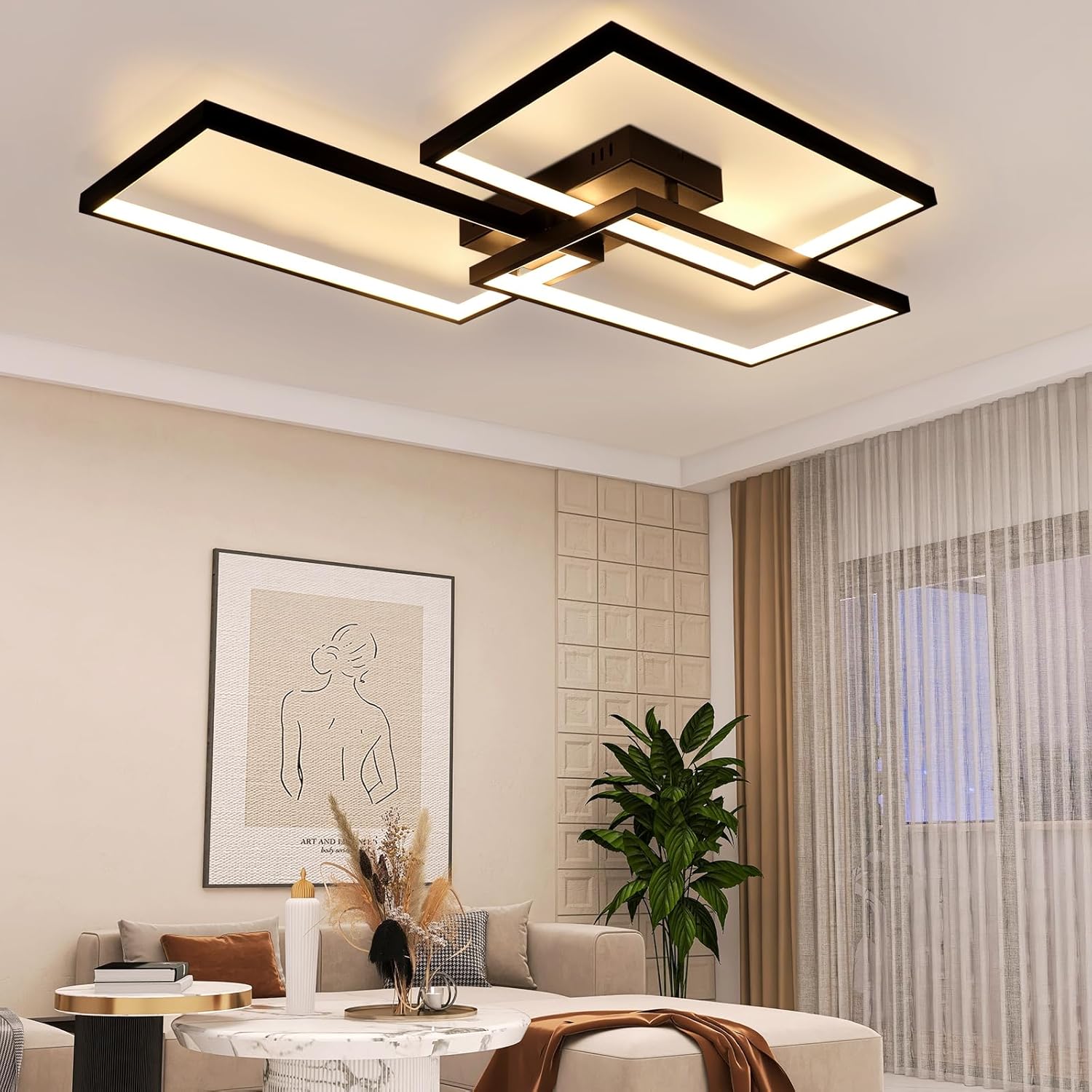 NETTLIFE Lampa sufitowa LED Czarny Metal 72W 80CM Nowoczesna lampa do salonu Ściemnialna z pilotem Prostokątny design do kuchni - 9