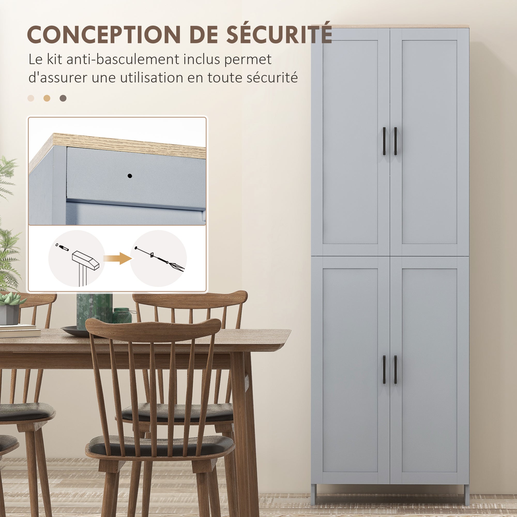 Vaisselier aggloméré 4 portes gris HOMCOM - 6