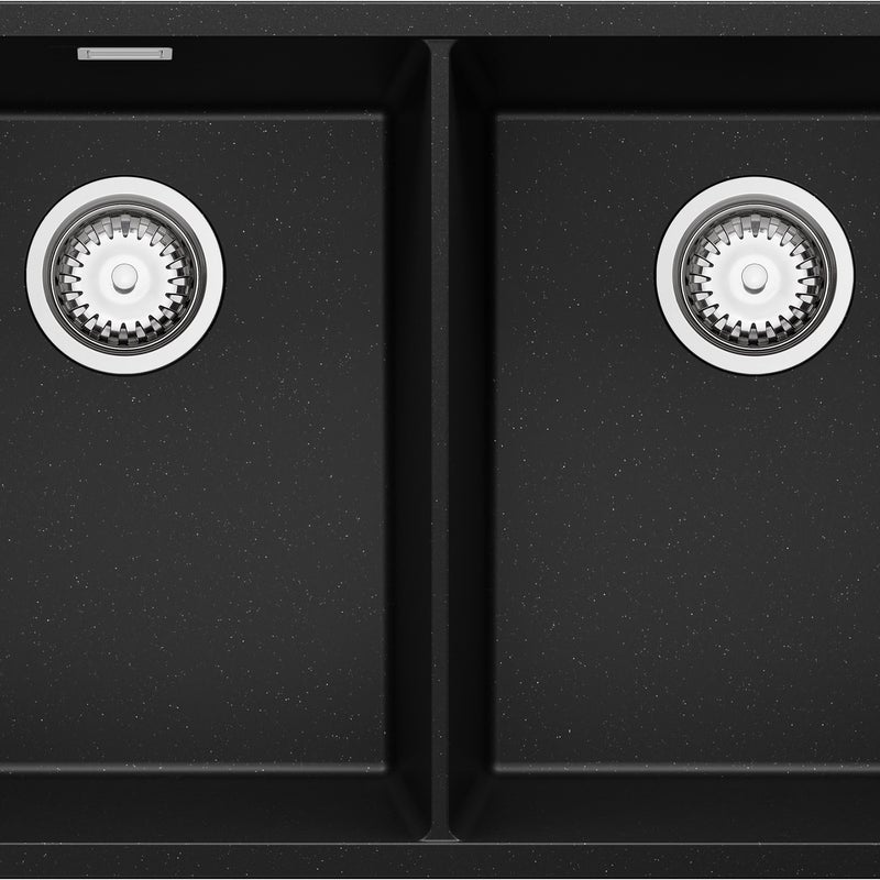 Zlewozmywak podblatowy Czarny Metalik 76x47cm, Zlew Kuchenny 2 Komorowy + Syfon, do szafki od 80cm - Londyn Twin PRIMAGRAN