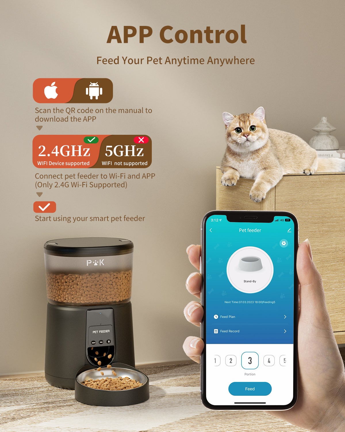 WiFi Distributeur Croquettes Chat Automatique avec App 4L 2,4G Distributeur Croquettes Chat et Chiens APP Contrôle avec Bol en Acier Inoxydable NOIR - 2