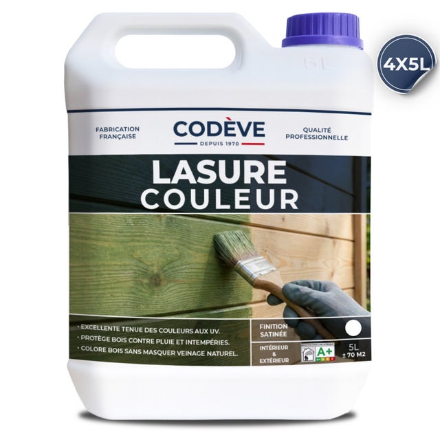 Lasure Bois Couleur - 20 L - Codeve Bois - Noir - Pour La Protection En Couleurs Déco De Votre Bois Neuf Ou Ancien.
