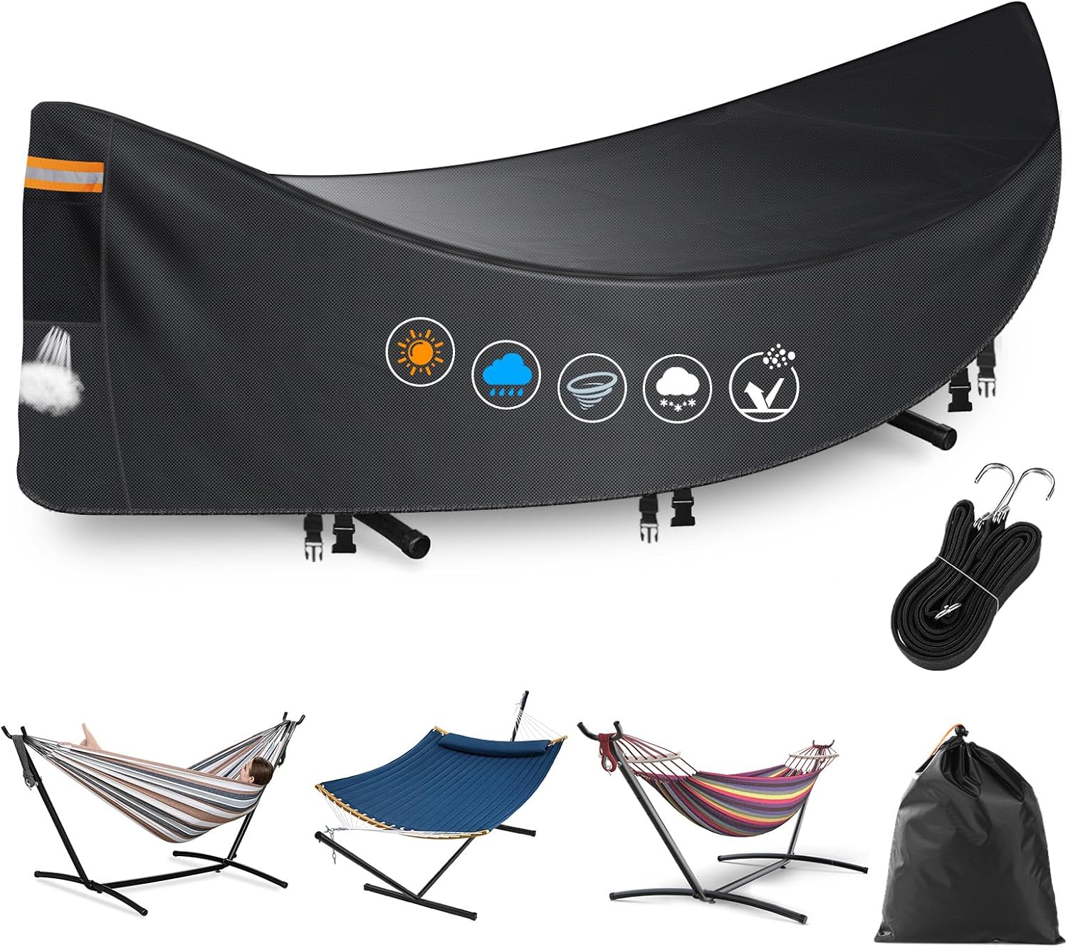 Zestaw 2 wodoodpornych pokrowców na hamak, pokrowców na hamak zewnętrzny 420D o wysokiej wytrzymałości, oddychających i zapobiegających zaparowywaniu