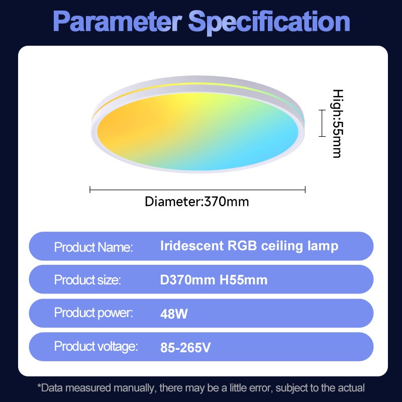 Ściemnialna lampa sufitowa LED z pilotem, Pełnospektralne oświetlenie dachowe LED, Opalowa lampa sufitowa RGB, zmienna barwa, φ37 cm - 6