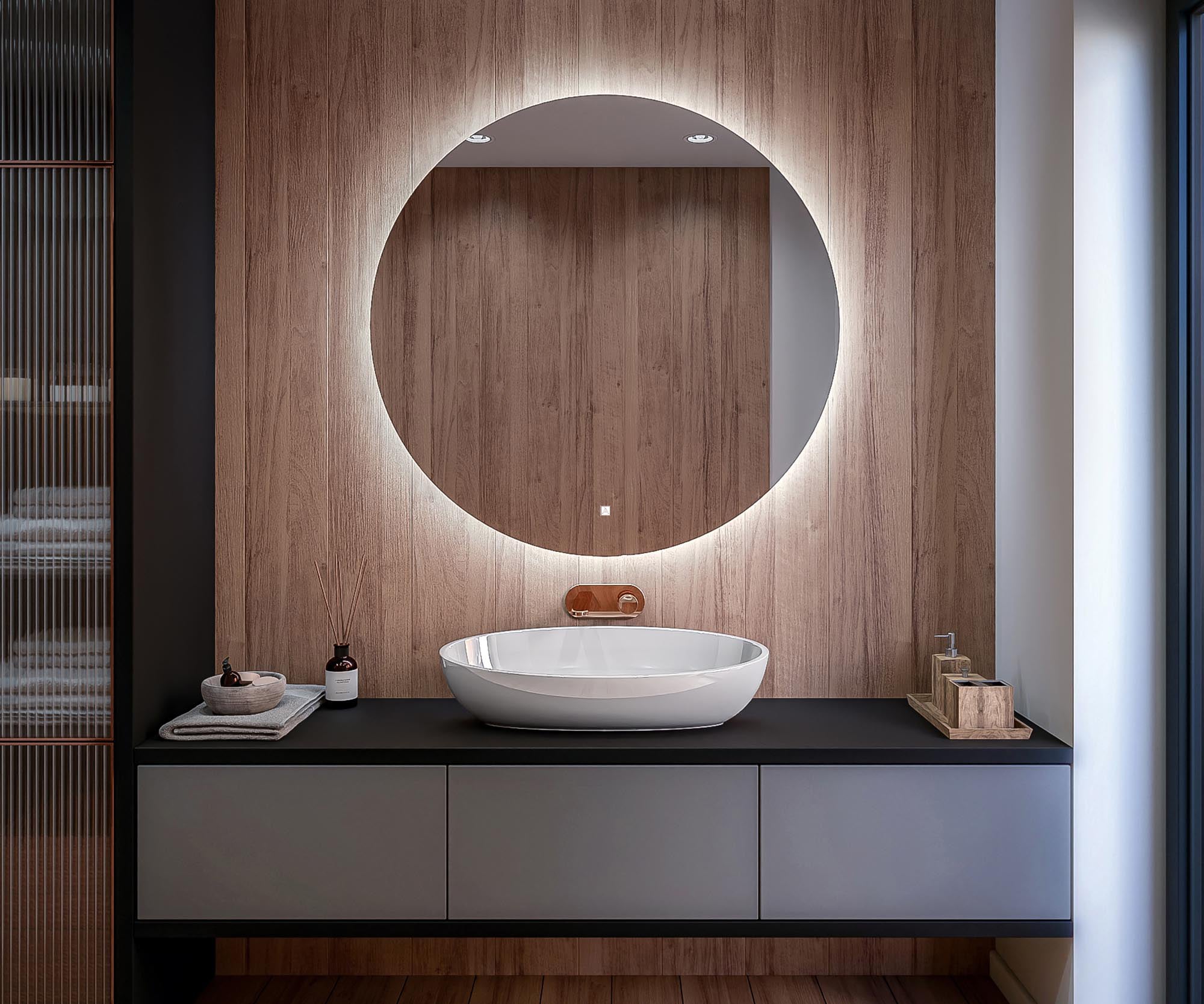 Lustro z podświetleniem LED do łazienki (95x95 cm) Lustro z podświetleniem LED (TAO110) Przełącznik dotykowy