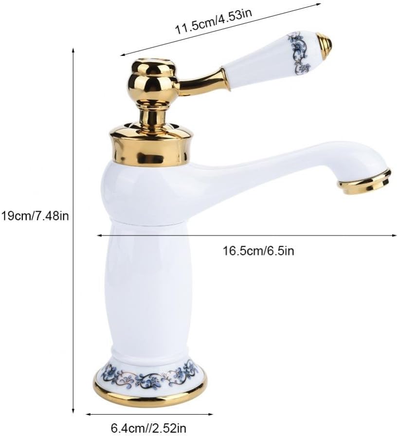 Rubinetto Vintage In Ottone Con Maniglia In Porcellana Blu E Bianca – Miscelatore A Collo Lungo Per Lavabo, Finitura Spazzolata - 2