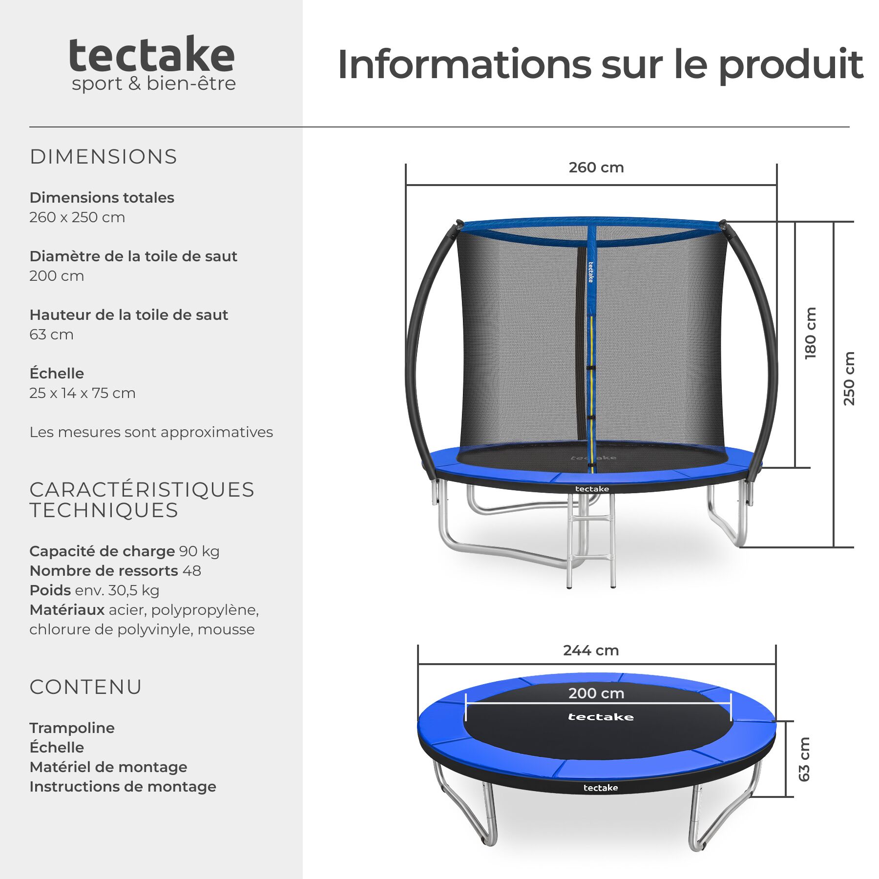 TECTAKE Trampolim Ø 244 cm, certificado GS - 6