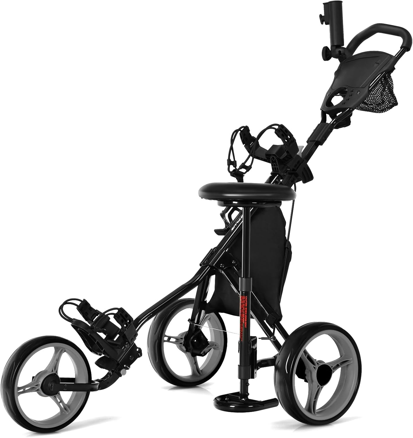 Wózek Golfowy z 3 Kołami, Składany Wózek Golfowy z 3 Kołami, Deluxe Push Pull, Ręczny Wózek Golfowy, Łatwe Otwieranie, 130 x 75 x 98,5–115,5 cm