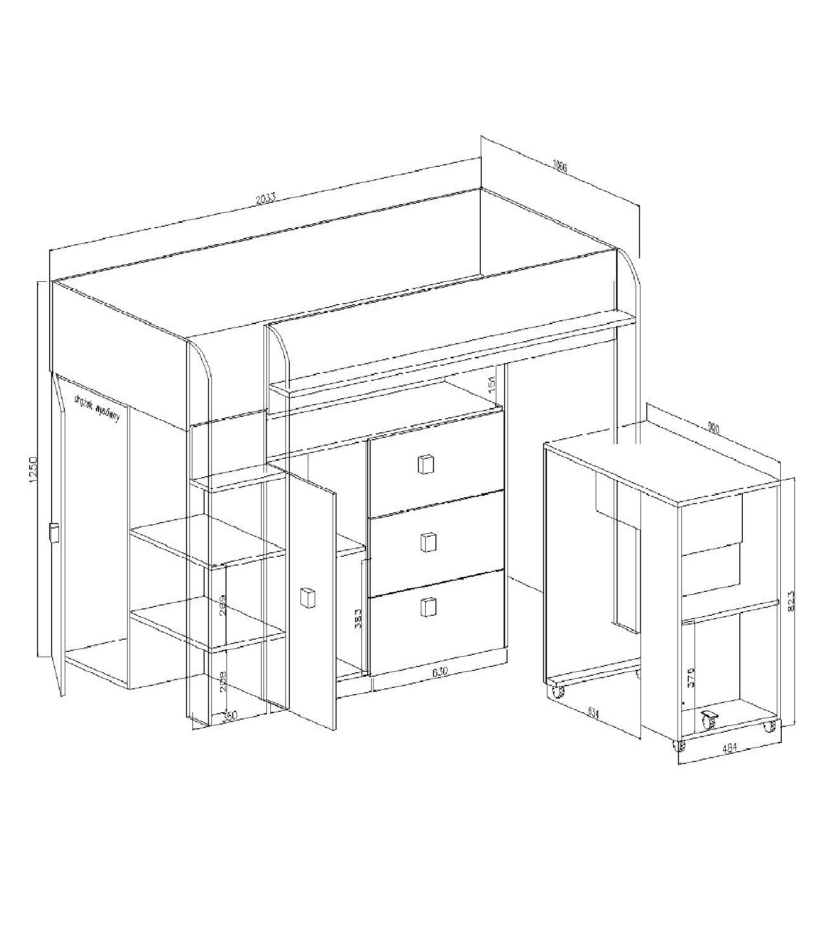 Łóżko piętrowe Antresola TOLEDO 1 biały + różowy - Abiks - 4