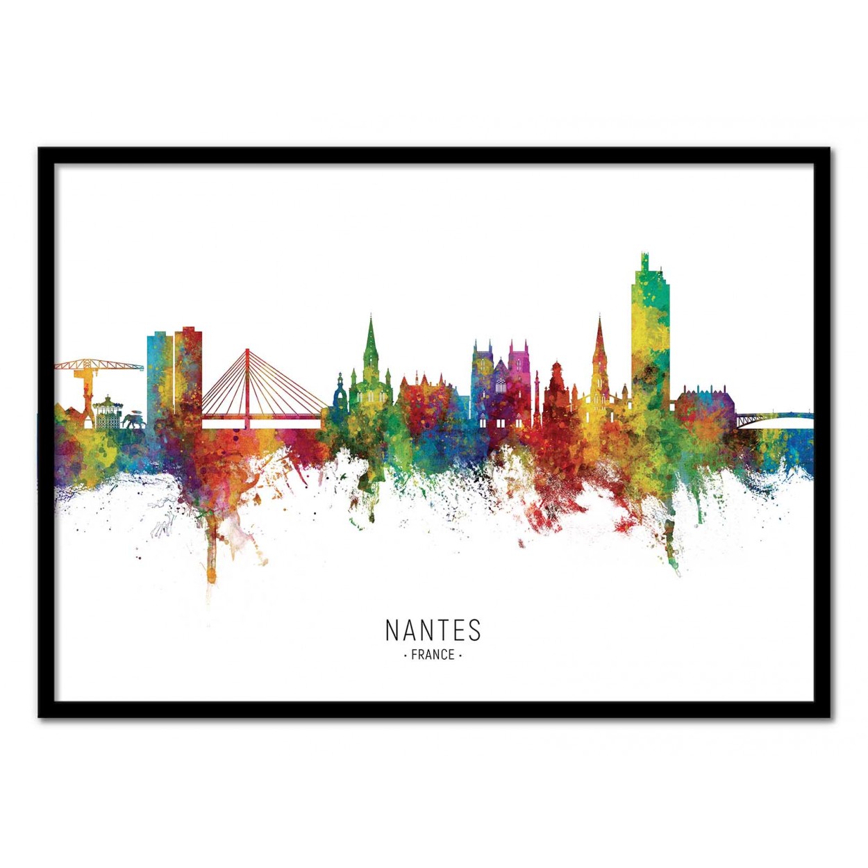 Art-poster - nantes france skyline (colored version) - michael tompsett - con marco negro 30 x 40 cm