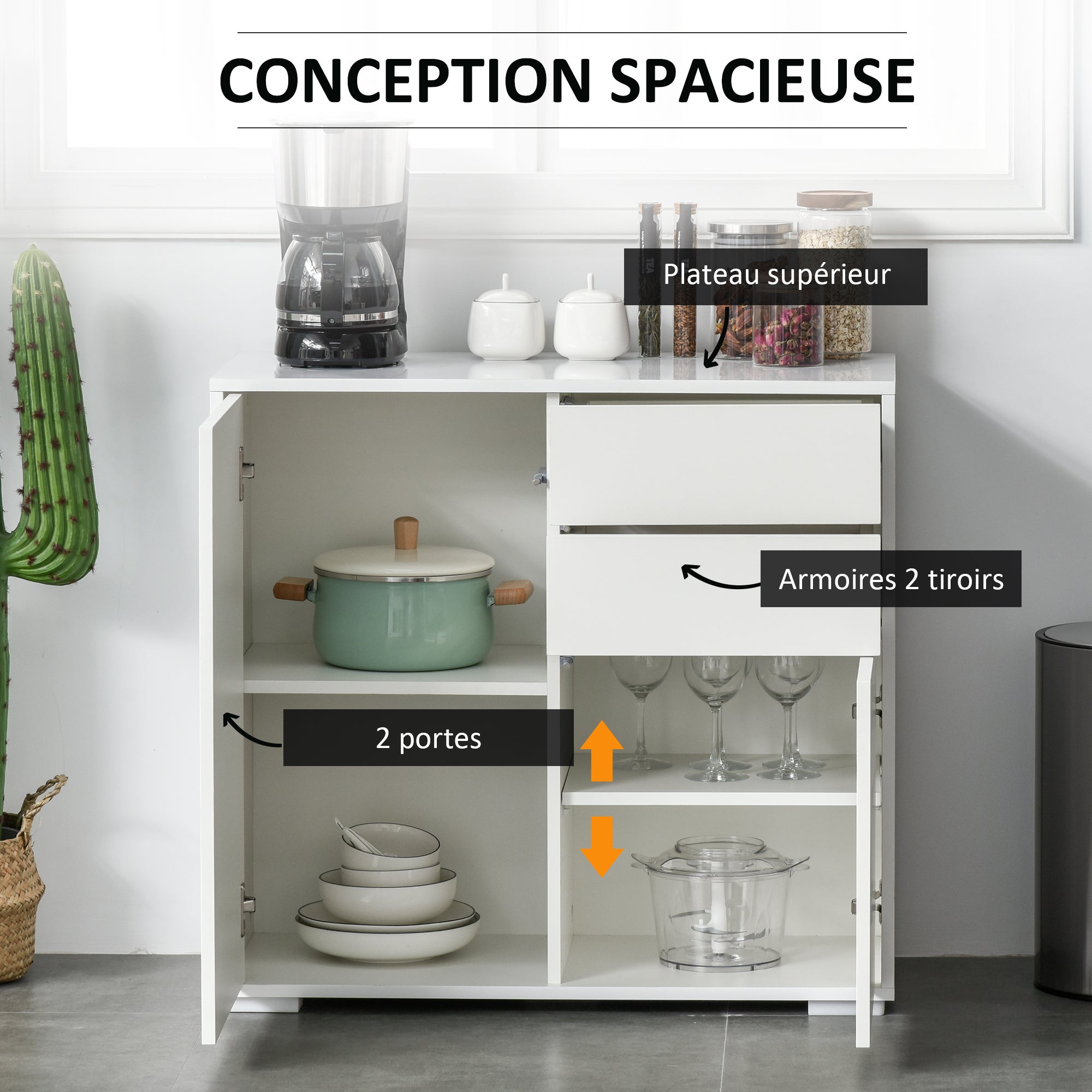 Meuble de rangement avec 2 tiroirs et 2 placards blanc | Leroy Merlin