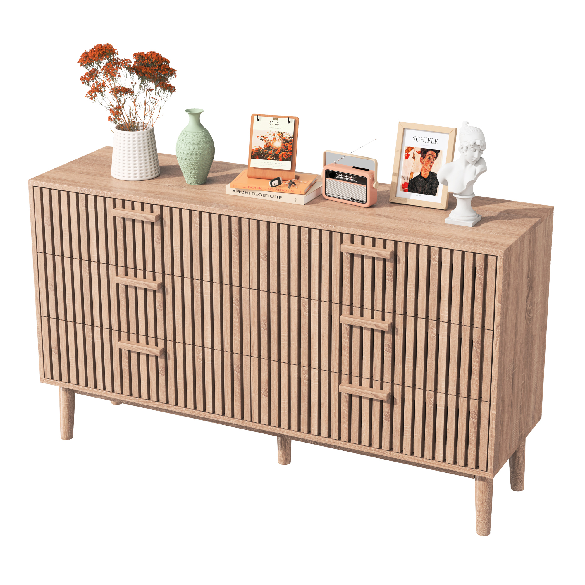Commode, 6 tiroirs, pieds antidérapants et Panneau respirant, convient aux salons et aux chambres, 100x73x34 cm - couleur bois naturel - 9