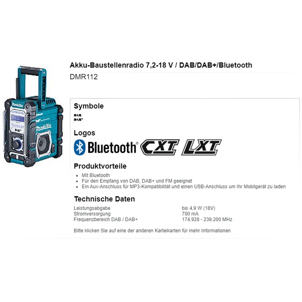 Radio de chantier MAKITA 7.2-18V sans batterie ni chargeur DMR112 - 5