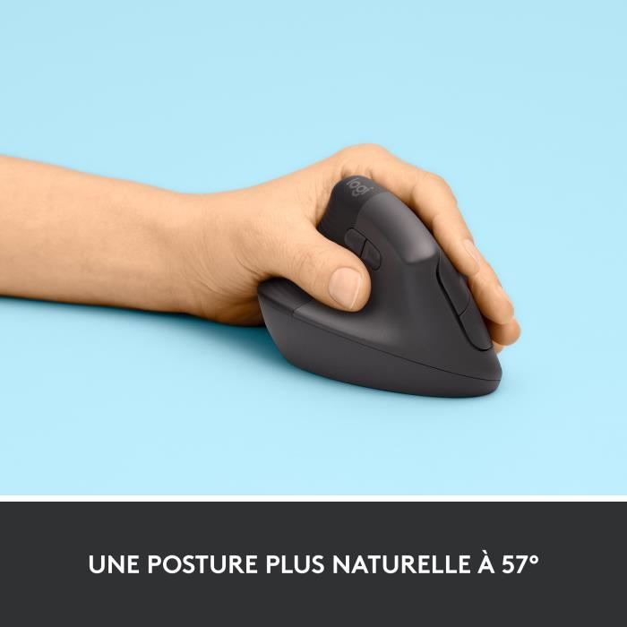 Souris Logitech Lift Left Ergonomique Verticale, Sans Fil, Silencieuse - Graphite - 3