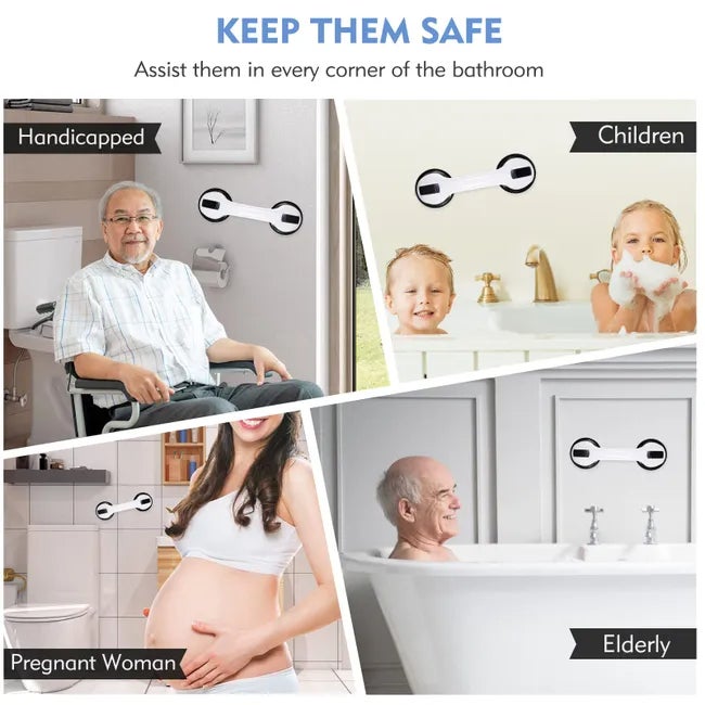 Maniglioni per vasca e doccia, barra doccia con forte aspirazione, barra di sicurezza per il bagno, nero - 4