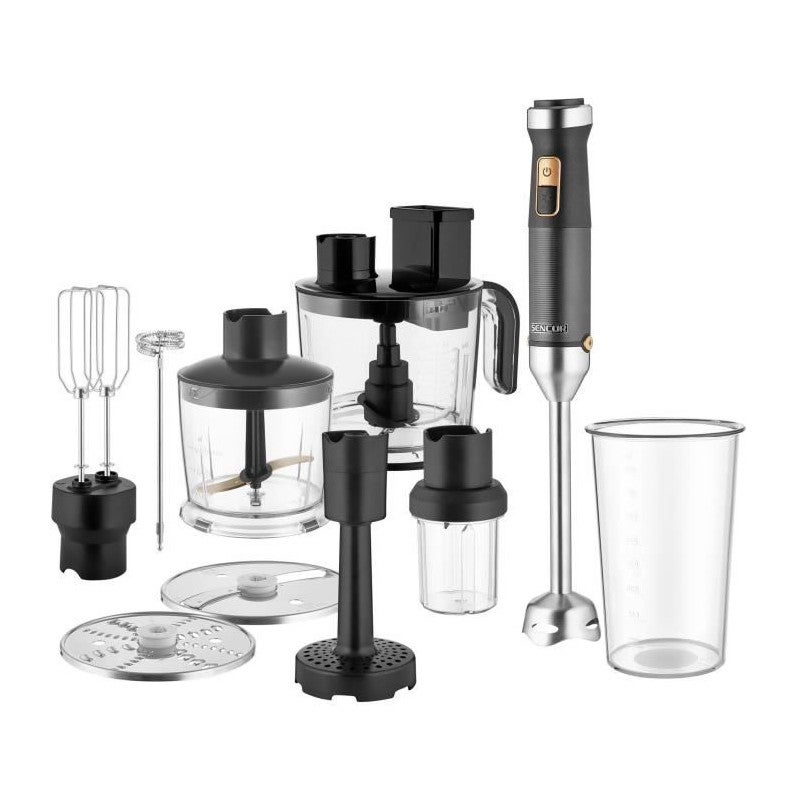Mixeur Plongeant Sencor 5 En 1 - 1200W - Avec Fouet, Hachoir Et Mousseur - Lames Inox Quad Blades - Blanc