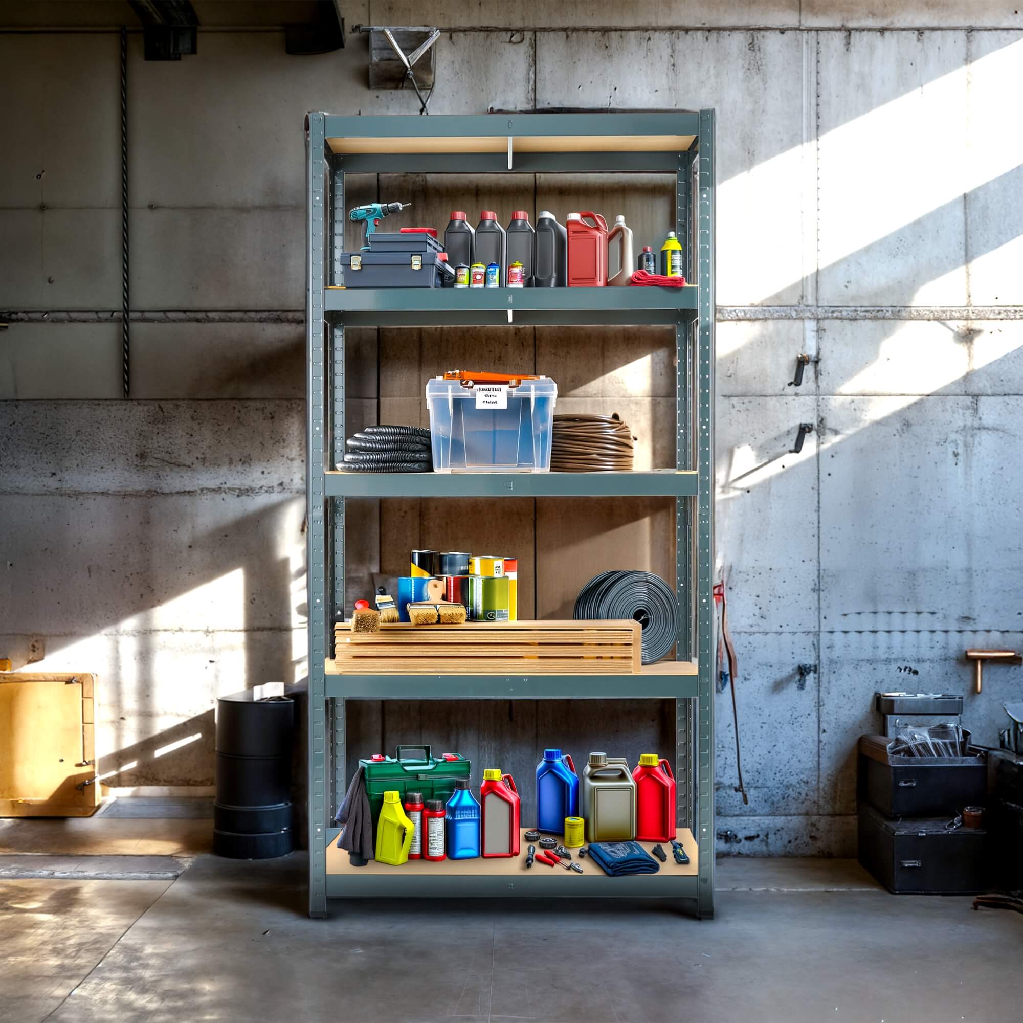 étagère Industrielle Relaxdays Étagère Garage 5 Niveaux - 180x90x45 Cm, Charge 875 Kg, Métal Anthracite, Rangement Lourd Rangement Atelier Cave