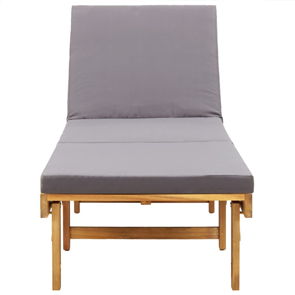 Chaise longue pliante avec coussin Bois d'acacia solide - 4