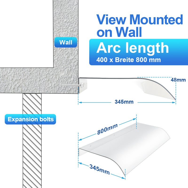 Cobertura de Porta Marquise para Porta Proteção Externa Contra Chuva e Intempéries 40 x 80 cm Montagem na parede externa - 2