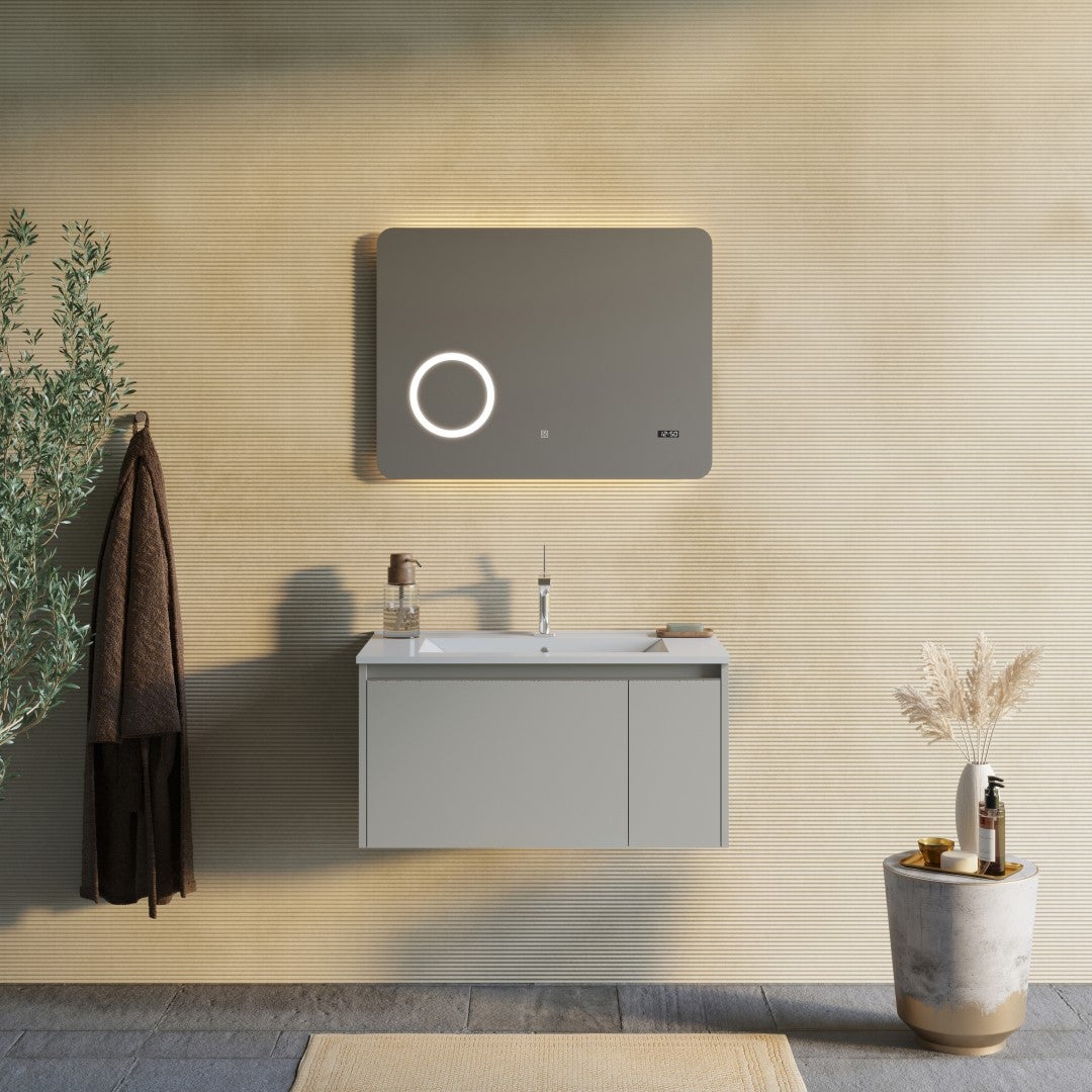 Mueble de baño 80cm arena mate y espejo led con reloj | monaco
