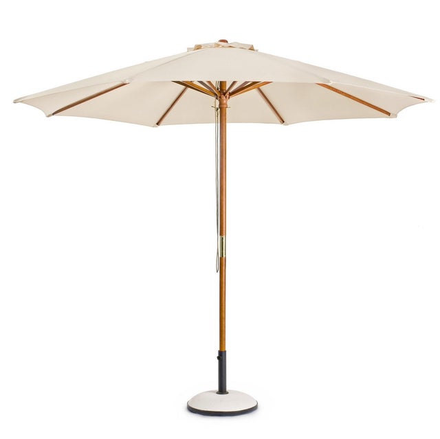 Parasol en bois avec toile en polyester naturel et cheminée coupe-vent , 3m naturel