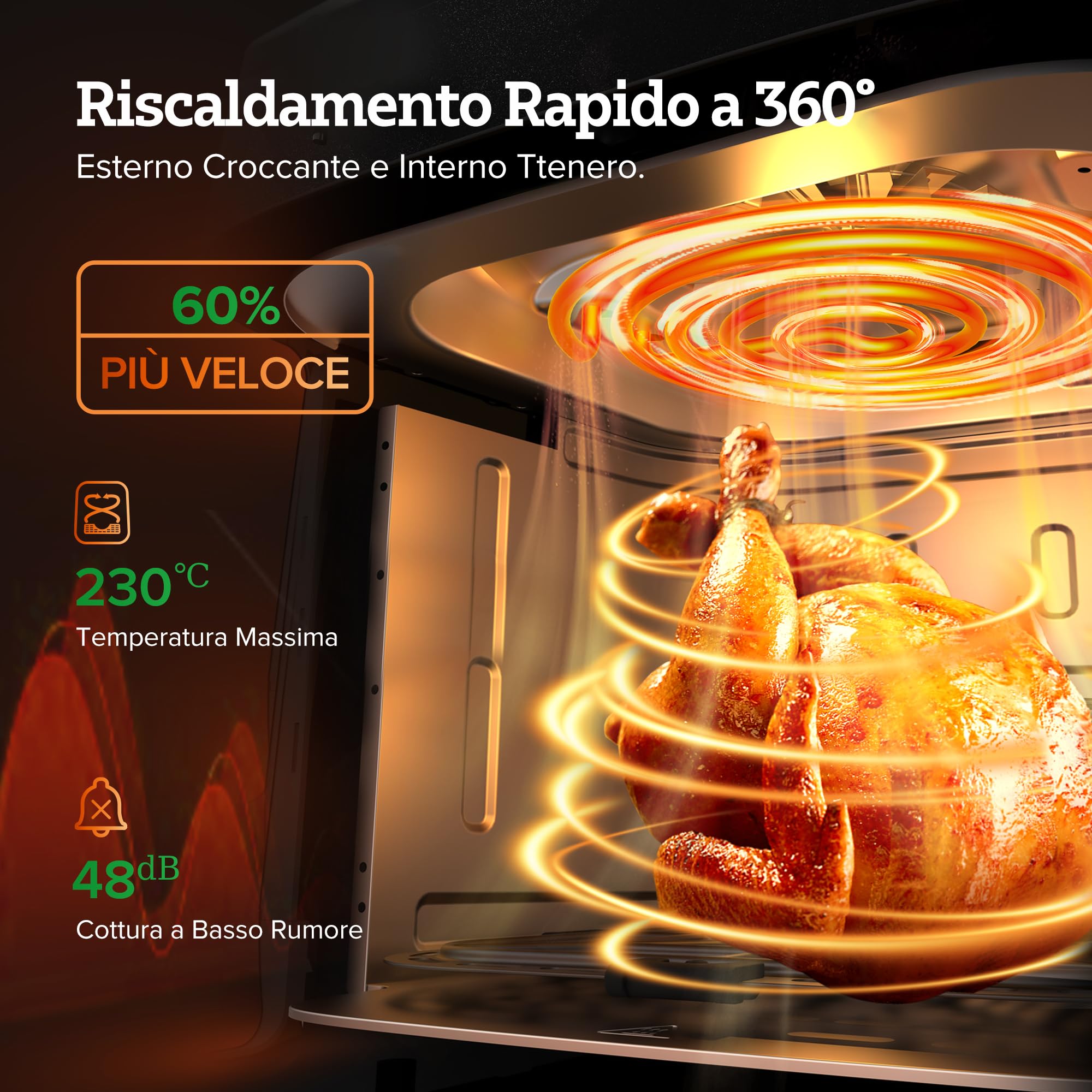 Chefree Friggitrice ad Aria 6,5 Litri, 1700W Air Fryer Funzioni 8 in 1 Senza Olio e Grassi, Probe Temperature Control Finestra Visibile, 30-230°C, Ri - 4