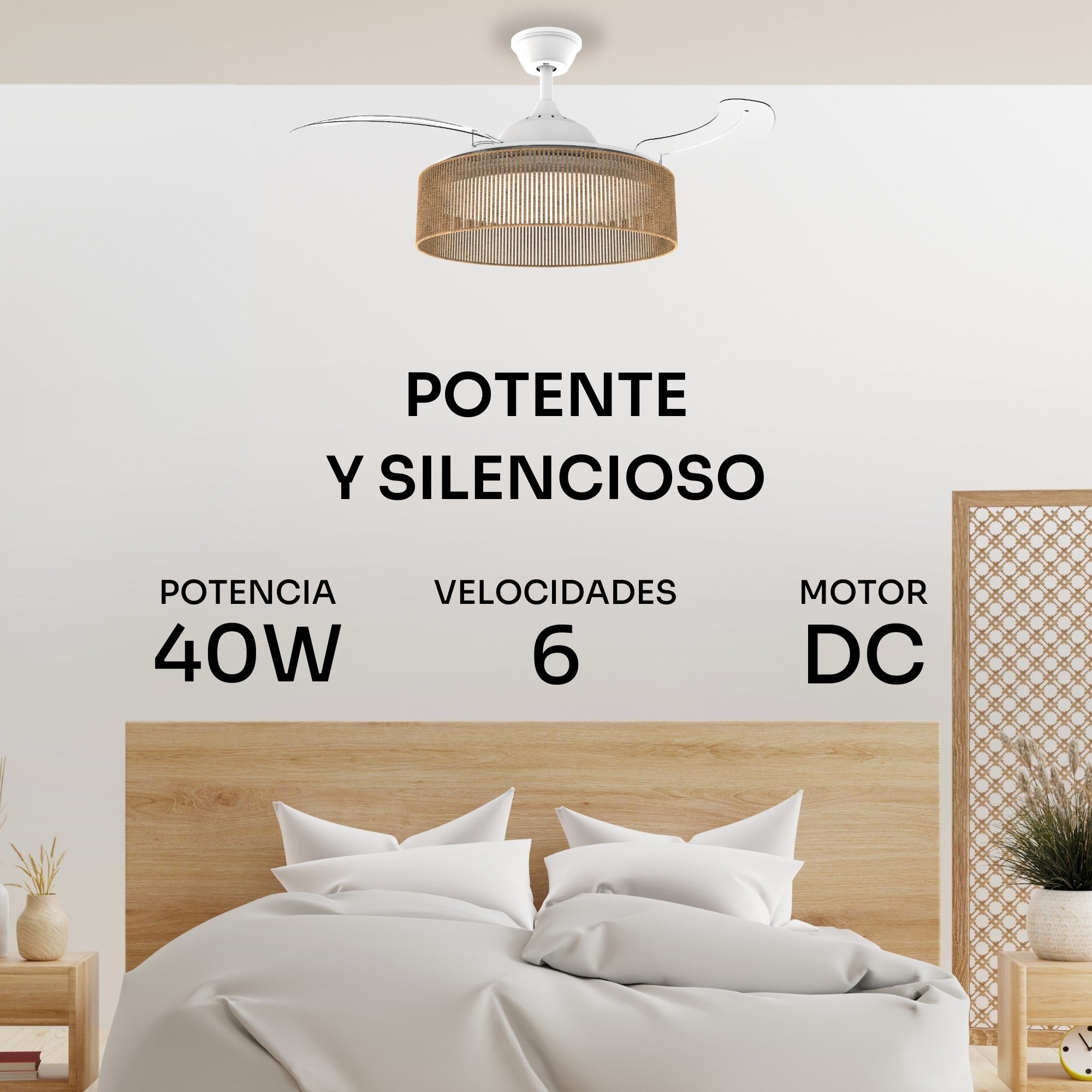 Mellerware - Ventilateur de plafond Brizy Bright Rattan | 40W | 6 vitesses | 3 pales Ø106 cm | Ultra silencieux | Fonction été/hiver | LED - 3