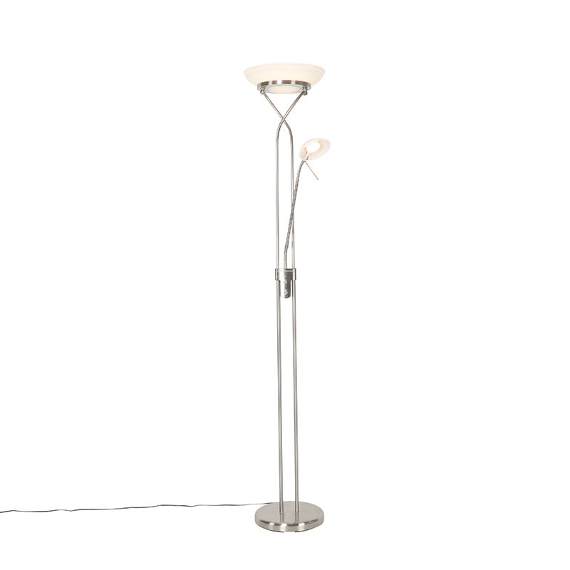 Qazqa moderne lampadaire uplighter avec bras de lecture - Empoli - acier, led intégrée 30w incluse, Integrated led, 2000k - - 5