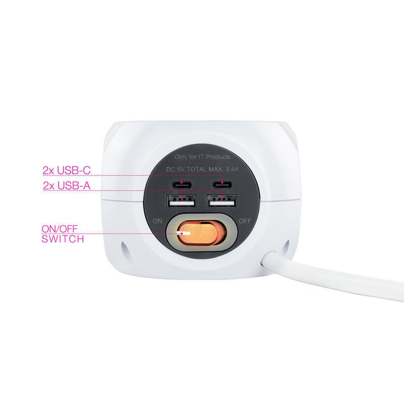 Regleta Nanocable 10.37.0001/ 3 Tomas de corriente/ 2 USB - 2 USB Tipo-C/ Blanca - 3