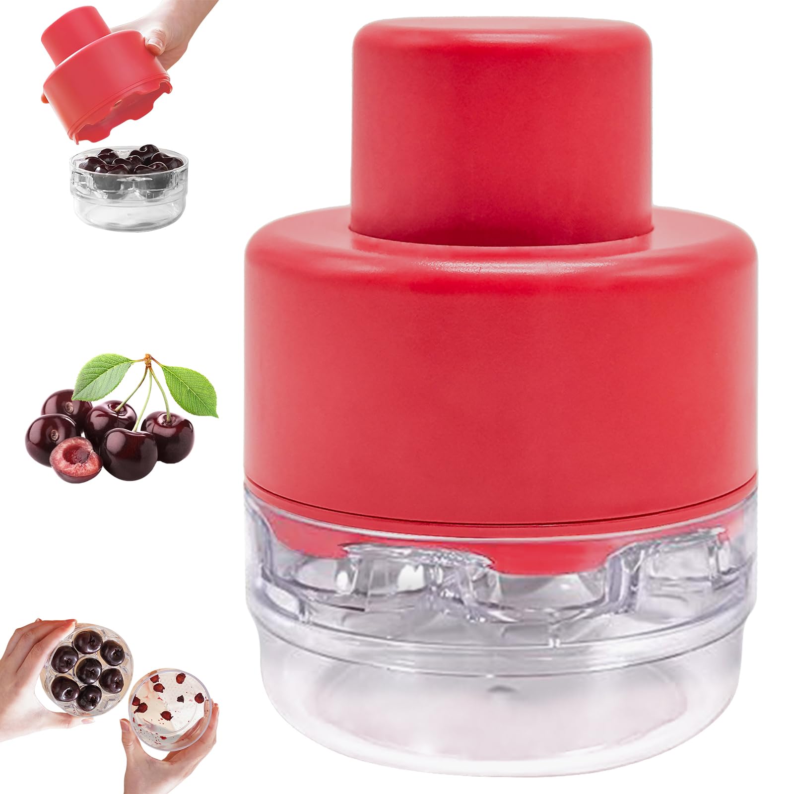 Dénoyauteur de cerises – Outil portable pour dénoyauter jusqu'à 7 cerises à la fois, outil multifonction pour faire de la confiture de cerises (rouge
