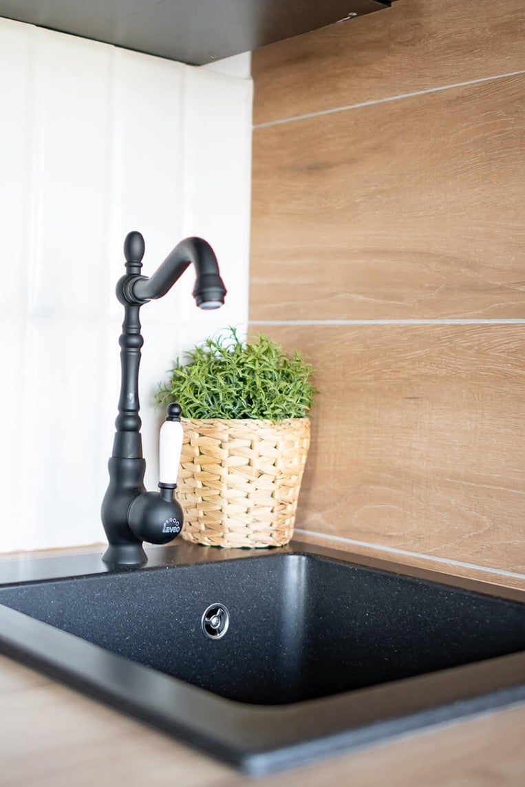 Lavello da cucina in granito nero CHICHI, 1 vasca, 48x38 - 6