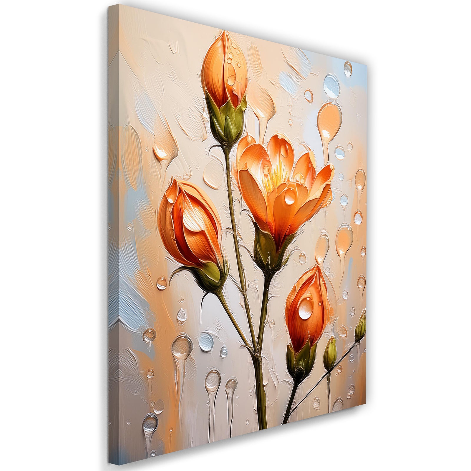 Obraz na płótnie, Tulipan Kwiat Krople Pomarańczowy 60x90