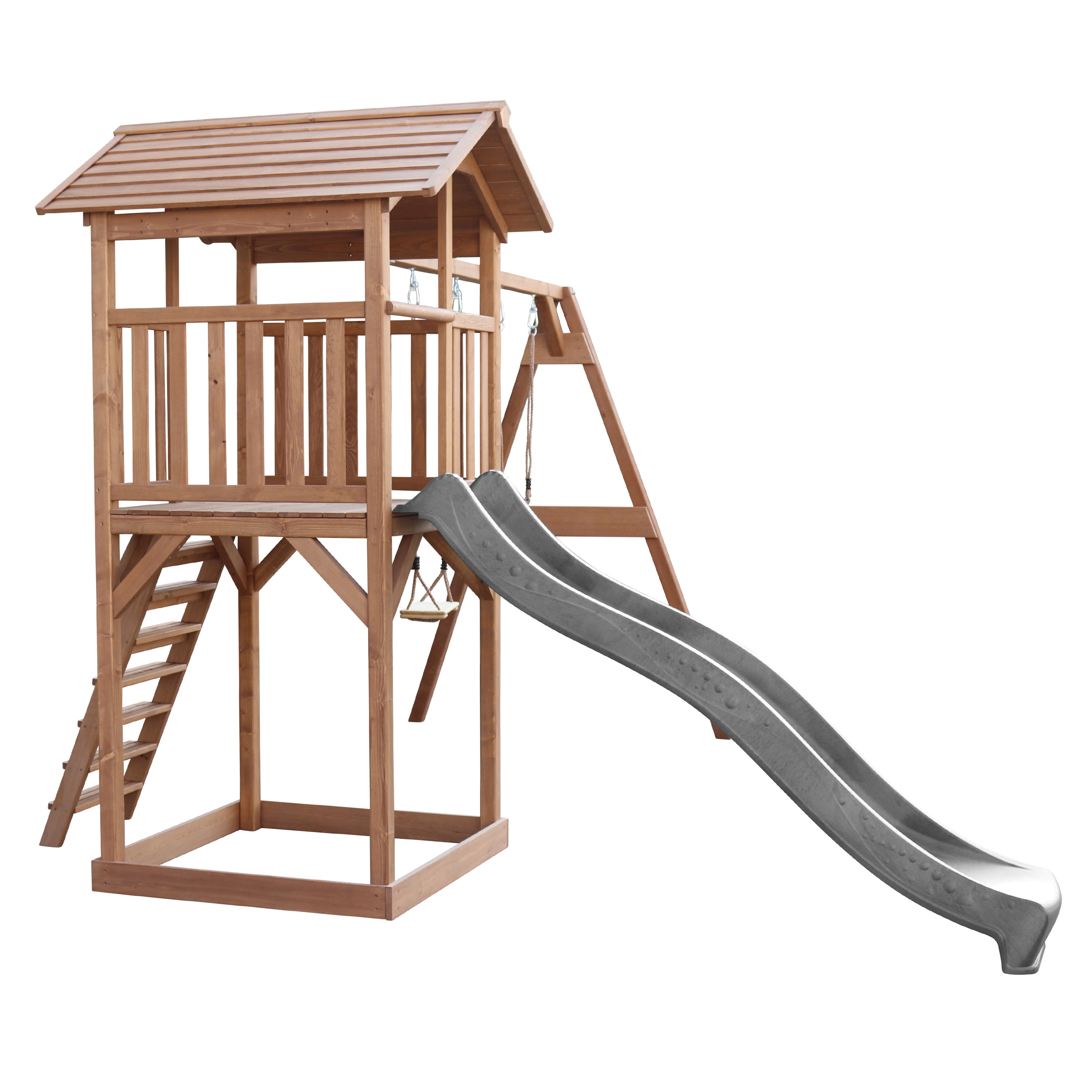 AXI Beach Tower Aire de Jeux avec Toboggan en Gris, 2 Balançoires & Bac à Sable | Grande Maison enfant extérieur en marron | Cabane de Jeu en Bois FSC - 6