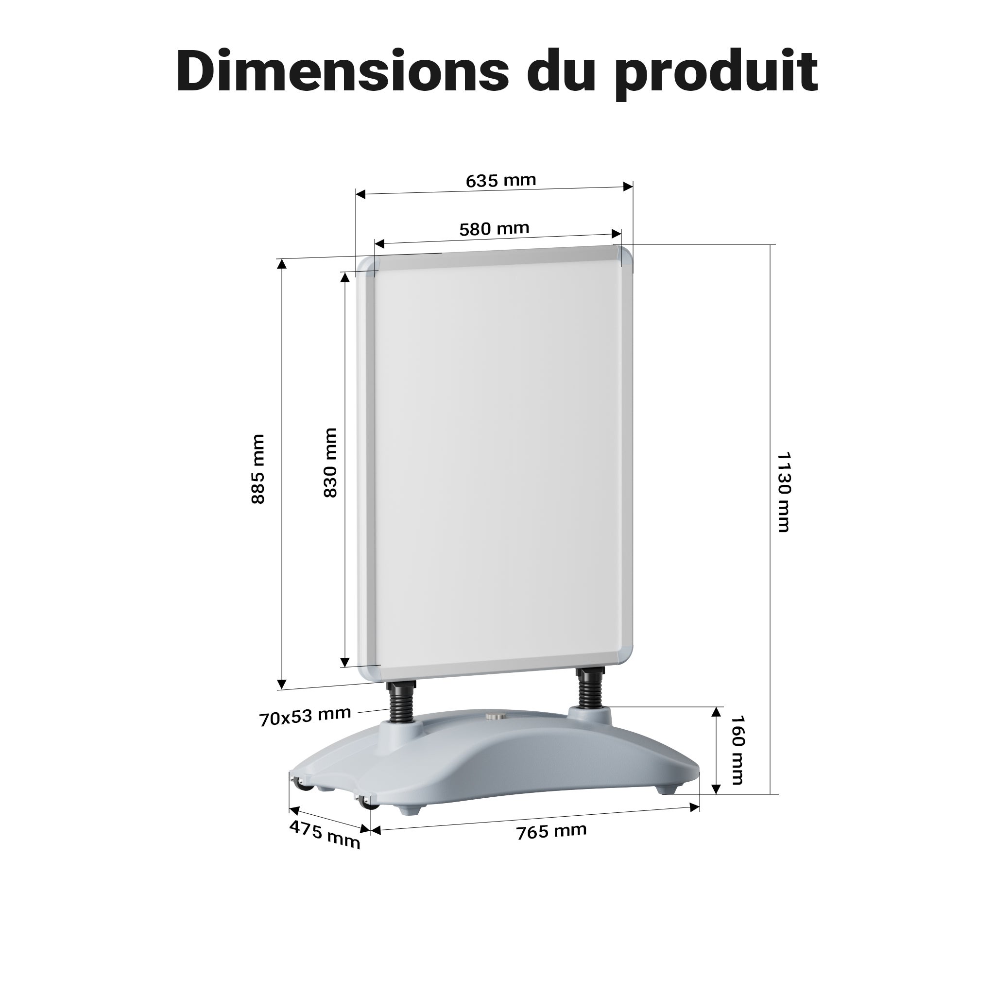 Chevalet stop-trottoir double face avec réservoir d’eau et cadre aluminium – 76,5 x 47,5 x 113 cm – pour Affiches A1 – Panneau porte… Wiltec - 3