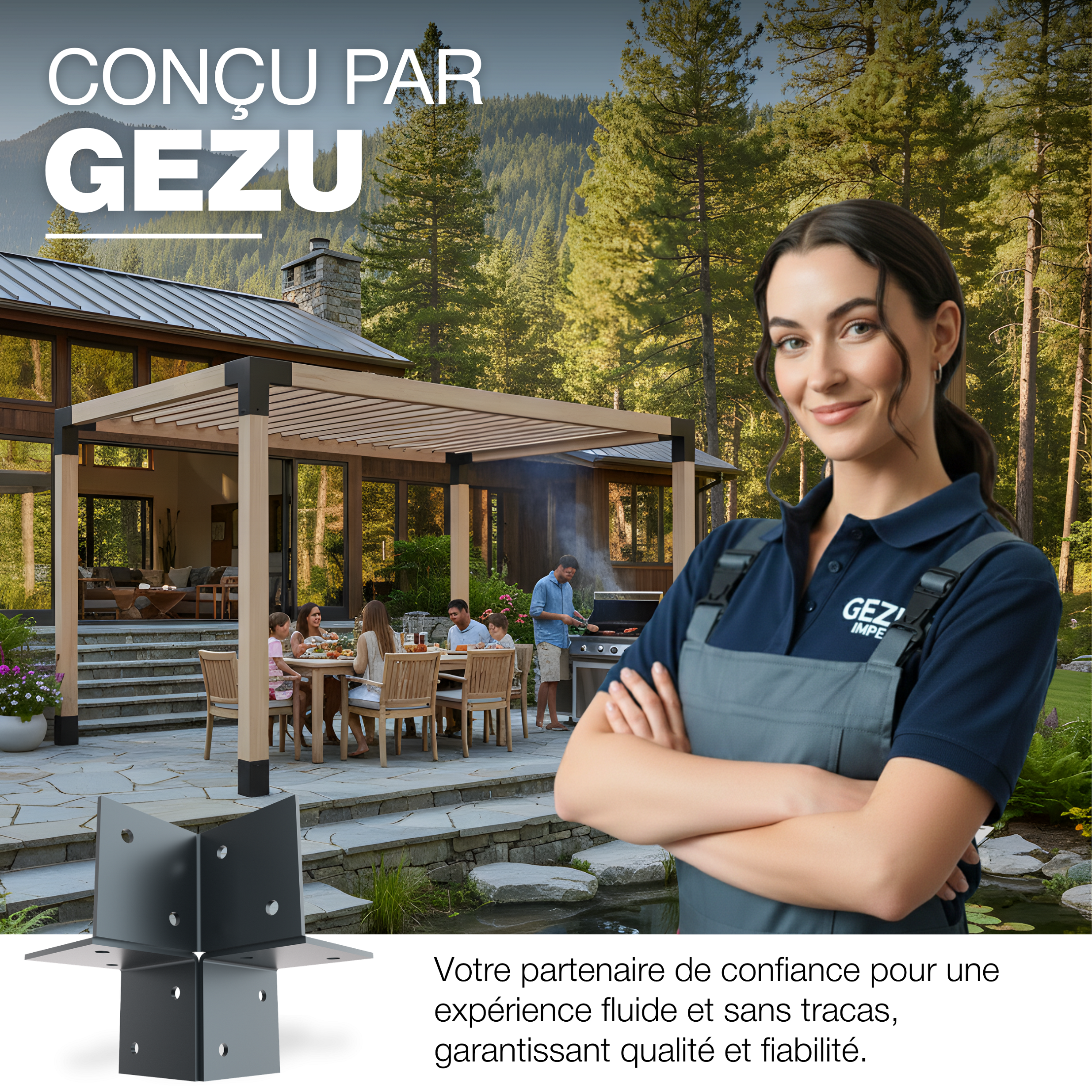 Connecteur d’Angle Pergola 71x71 Revêtement Poudré Anthracite Équerre d’Angle 3 Voies pour Gazebo et Pergola en Bois GeZu Impex - 7