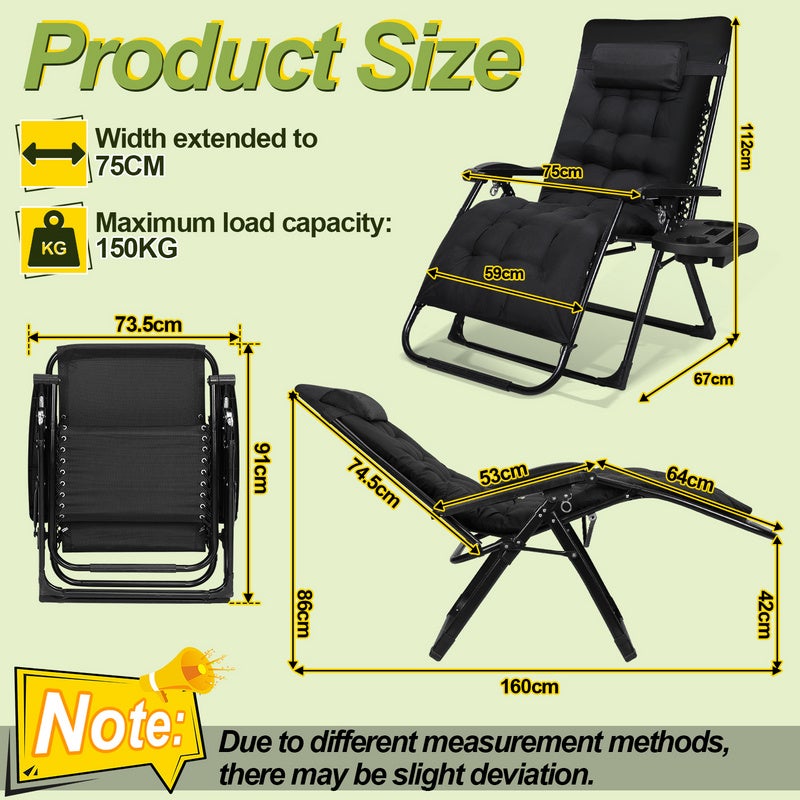Chaise Longue De Jardin Pliable - Dossier Réglable 90-170°, Coussin Inclus - Charge 150 Kg