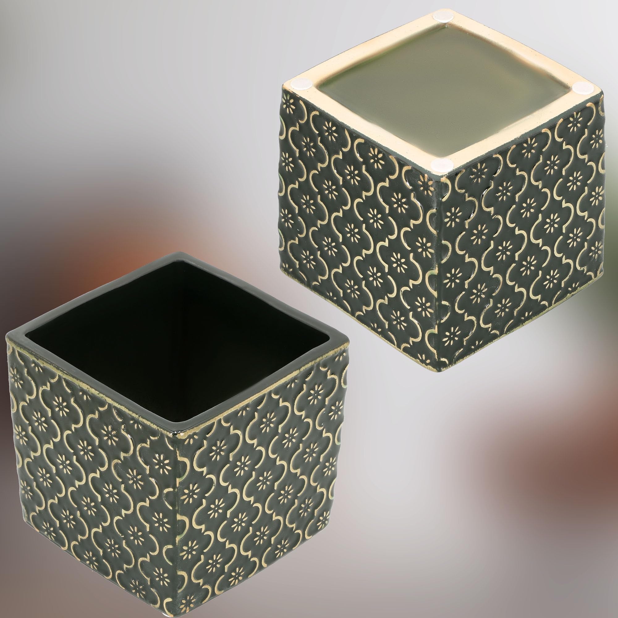 2x doniczka vintage 13x13 ceramiczna donica osłonka na kwiaty zioła rośliny - KOTARBAU - 6