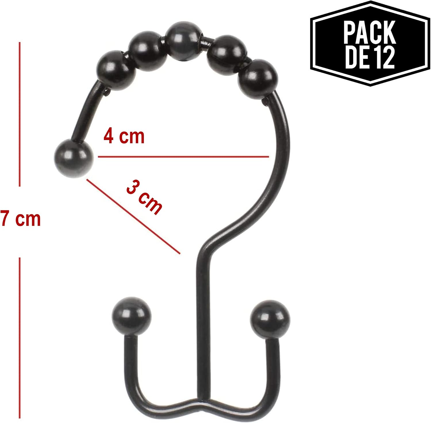 TENOVEL 12 Ganci Doppi Per Tenda Da Doccia In Acciaio Inox Cromato - Perfetti Per Aste Da Doccia, Set Di 12