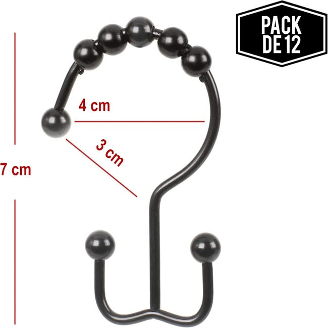 TENOVEL 12 Ganci Doppi Per Tenda Da Doccia In Acciaio Inox Cromato - Perfetti Per Aste Da Doccia, Set Di 12