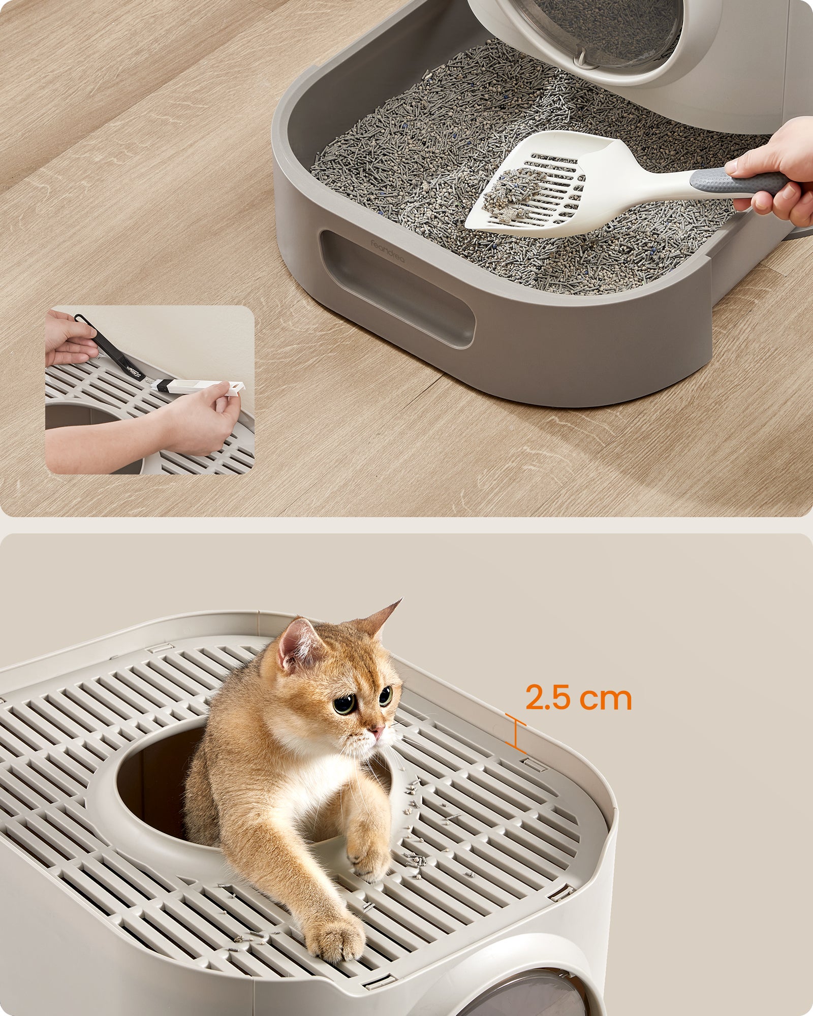 Bac à Litière, pour Chat XXL, avec Couvercle, Oatmeal et Gris Chaud - 3