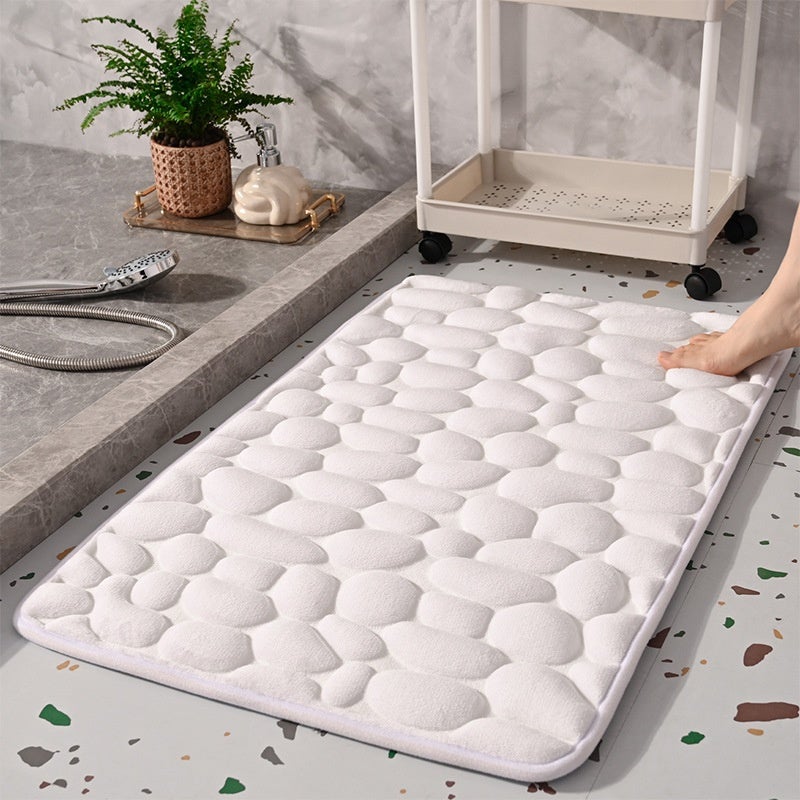 Covoraș de baie 40*60cm, absorbant, cu pietricele, alb, antiderapant, suprafață cu uscare rapidă, plăcut la atingere, rămâne stabil pe podea ușor