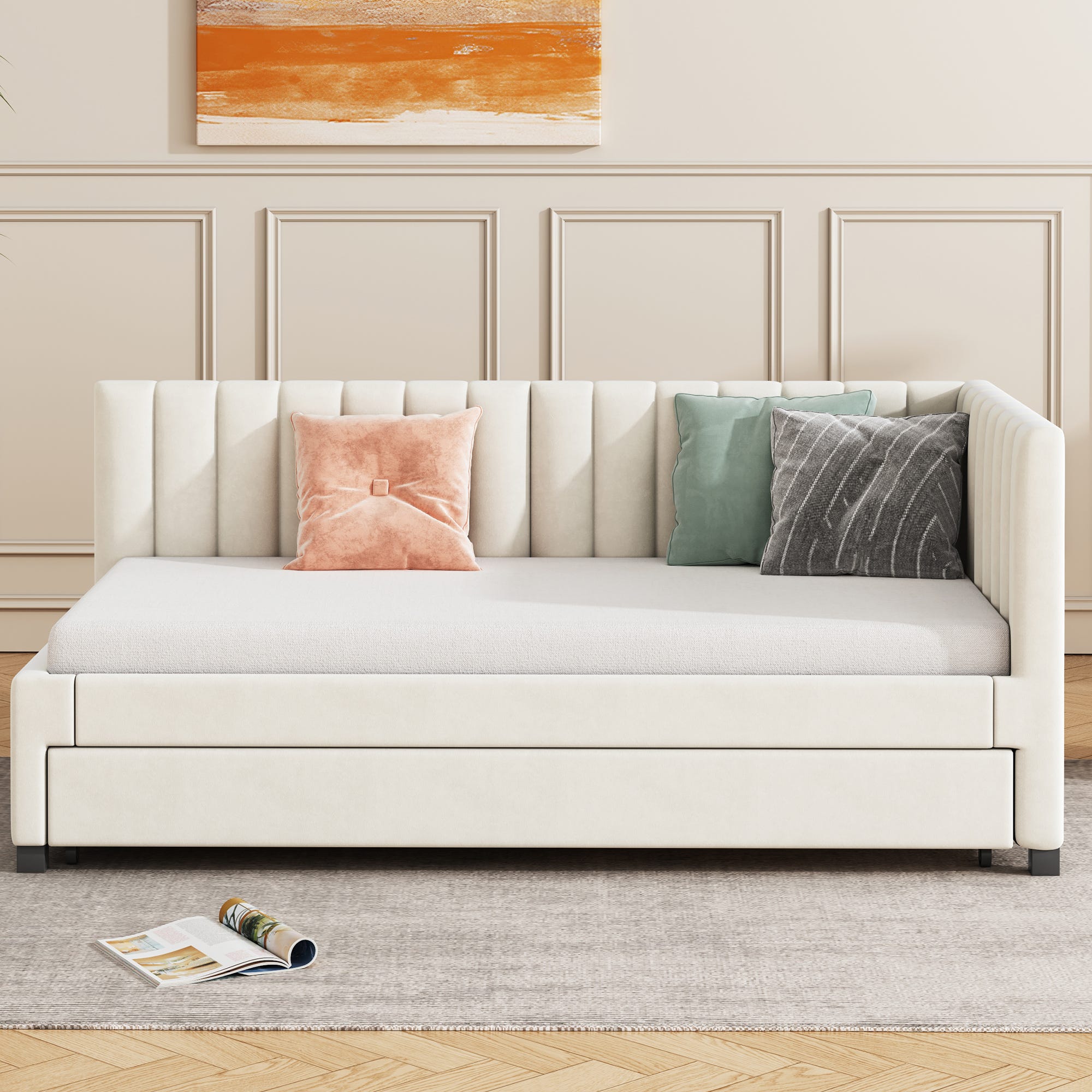 Letto Per Bambini 90x200 Cm - Letto Singolo Con 2 Cassetti E Scaletta Legno Bianco Senza Materasso Letto Per Bambini 90x200 Cm - Letto Singolo Con 2 Cassetti E Scaletta Legno Bianco Senza Materasso