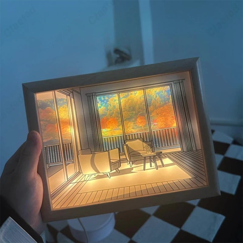 Dekoracyjna lampa ścienna LED, dotykowa lampka nocna, świetlna rama do salonu i sypialni, dekoracja ścienna, 32*23 cm, jesień