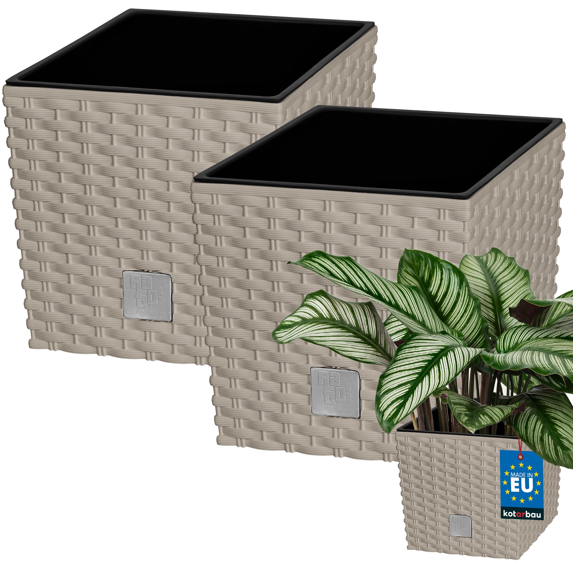 2x donica doniczka 9,8l ogrodowa balkonowa taras kwiaty rattan wkład ogród - KOTARBAU