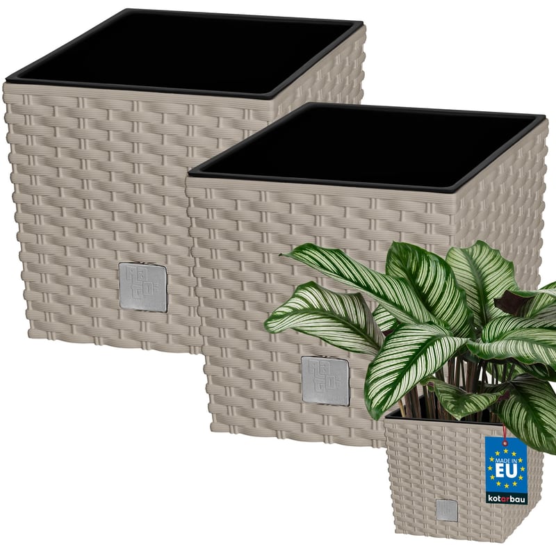2x donica doniczka 9,8l ogrodowa balkonowa taras kwiaty rattan wkład ogród - KOTARBAU