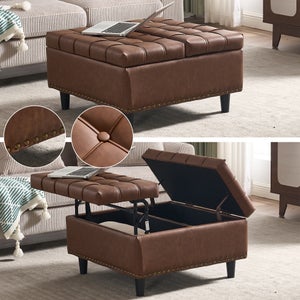 Pieds Ottoman Moderne Avec Rangement Et Housse En Tissu Beige/Marron Ajustable - Tabouret Rembourré Jaune, Couvercle Amovible, Meuble Multifonction Compact Pour Salon, Chambre, Dortoir - Montage