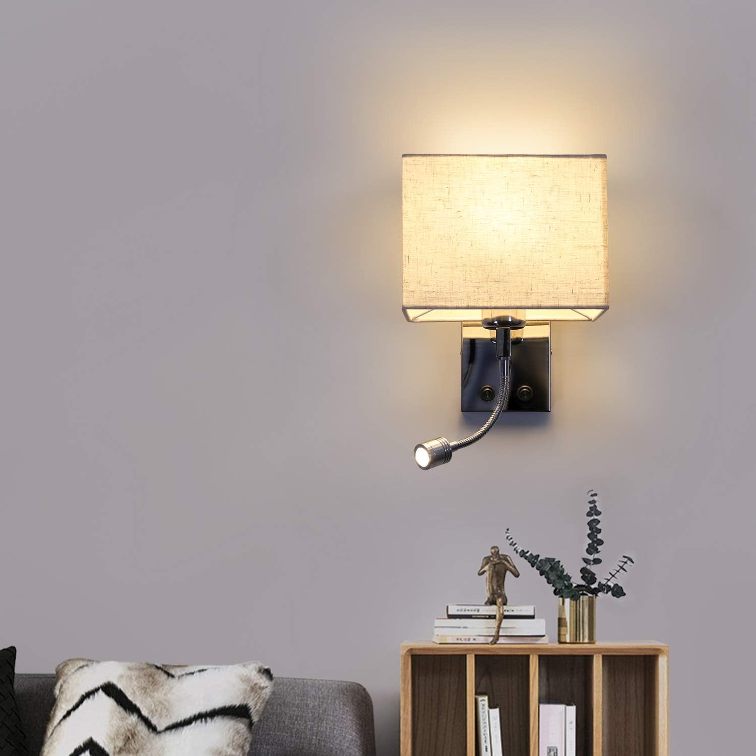 Applique Da Parete Con Interruttore, Moderna Lampada Da Parete Con Paralume Regolabile E27 Edison Interno Per Soggiorno Camera Da Letto Sala Da Pranzo Grigio 81107857