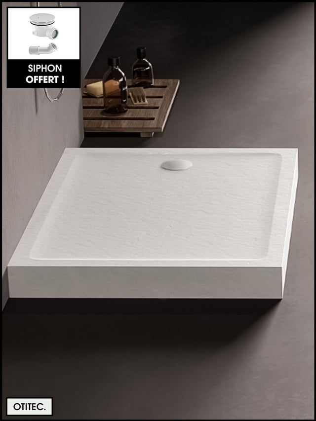 Piatto Doccia Rettangolare - 70 x 120 x 11,5 cm - Effetto Pietra Bianca - con Sifone INCLUSO - MOON STONE