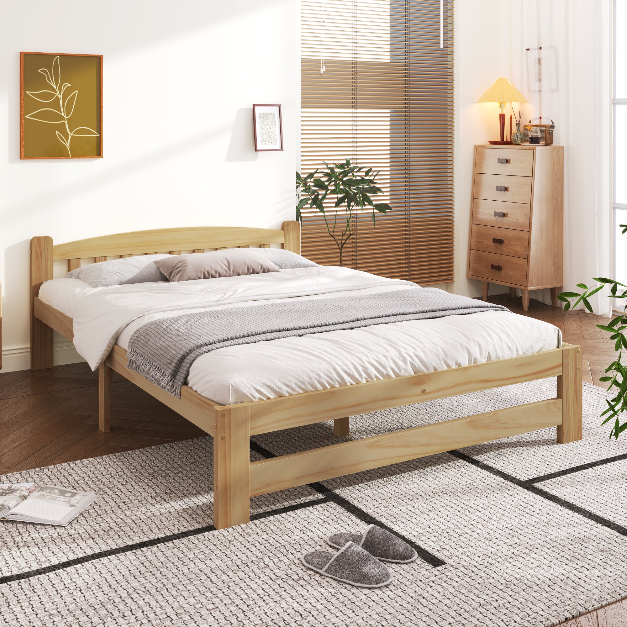 Łóżko z solidnego drewna 140x200 cm - Głowa łóżka i podsprężyna z listewkami - Sosna naturalna - Środkowe nogi dla stabilności - Czaseless design - 2
