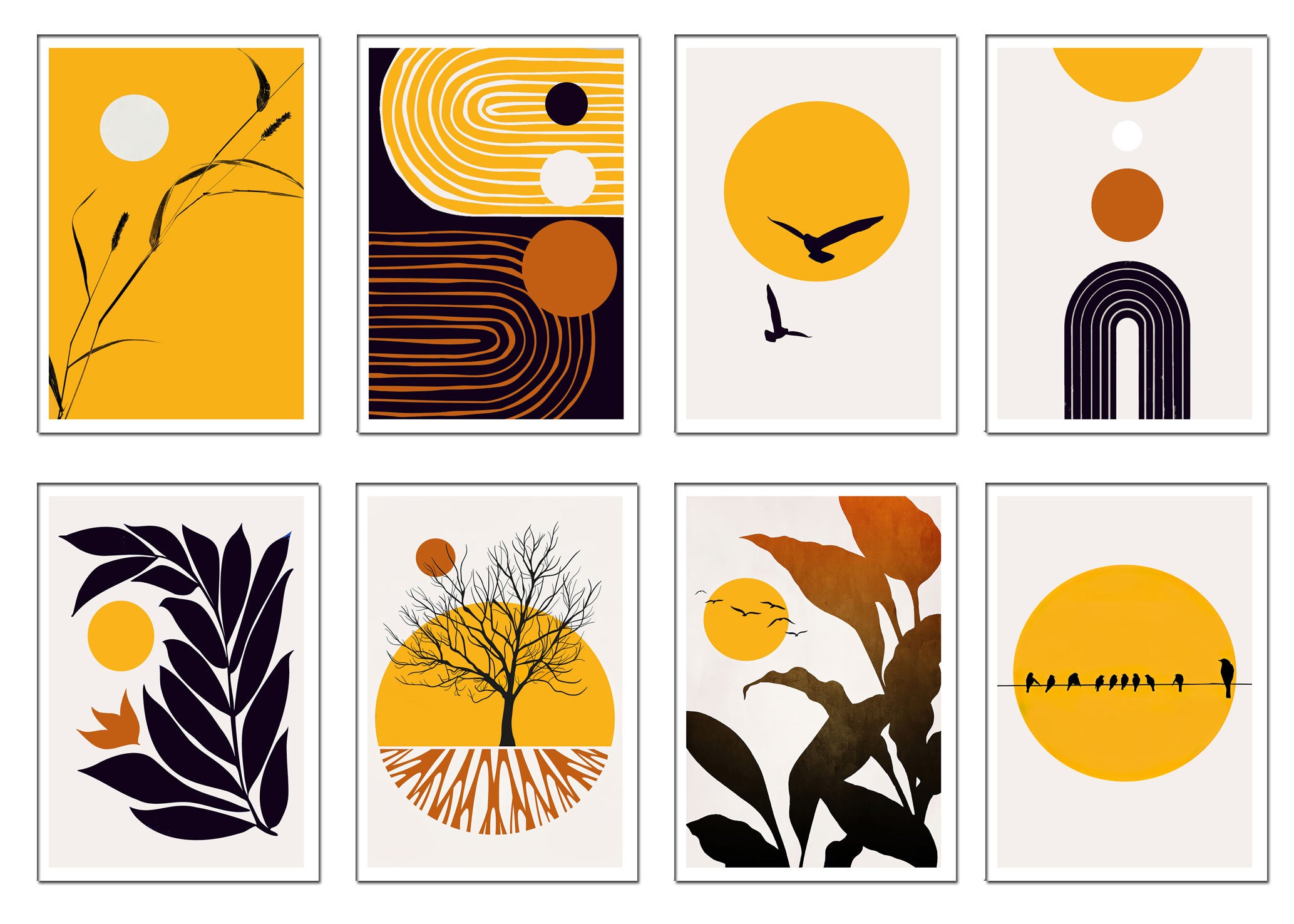 Set 8 cuadros, decoración salón modernos, dormitorios, habitación, abstracto, floral, (29 x 20 cm cada cuadro)